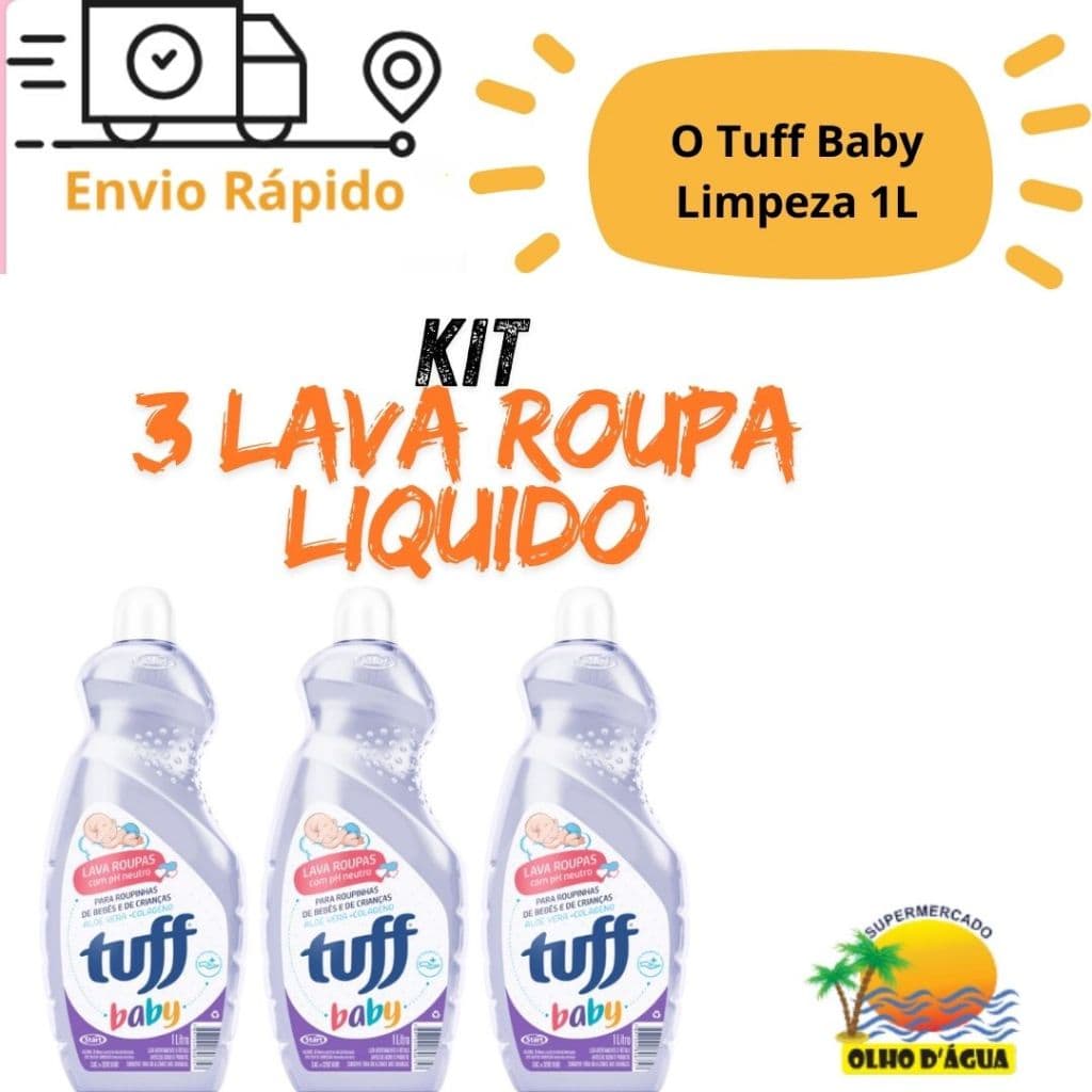 Kit 3 Lava Roupa Líquido Neutro Tuff Baby Limpeza 1L
