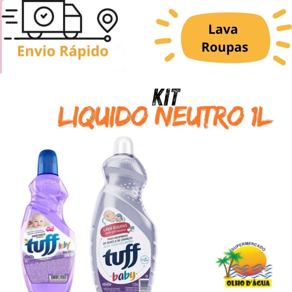 Kit Lava Roupas Líquido Neutro 1L + Amaciante 500ml Tuff Baby