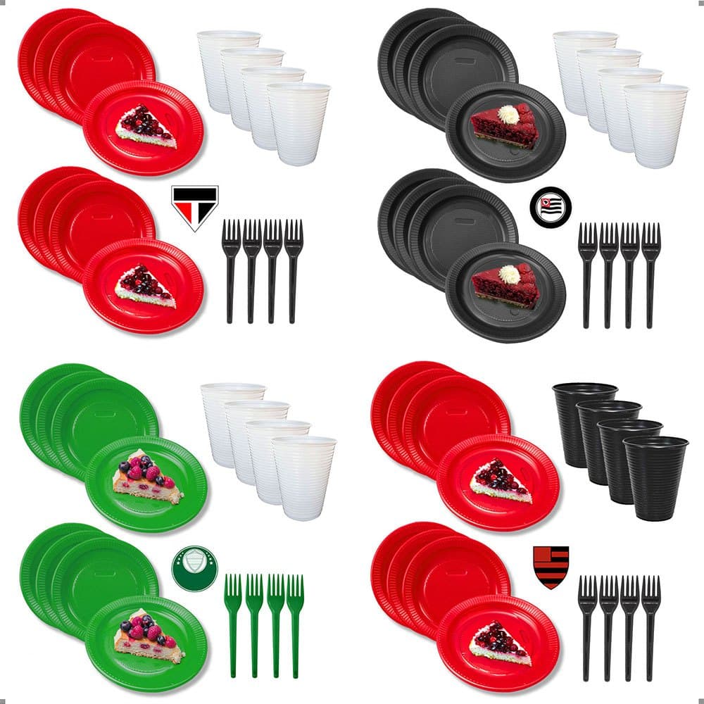 Kit Descartáveis Times Brasileiros Festa Tema Futebol Sobremesa 50 Pessoas