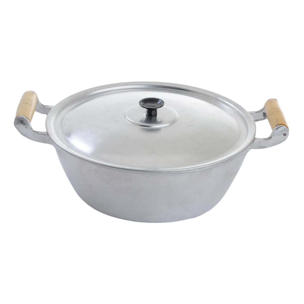 Panela Polida Alumínio Fundido Grosso n24 Prateada Cabos De Madeira