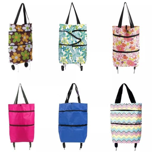 Carrinho Compras Dobrável 2 em 1 Bolsa Sacola Rodinhas Mercado Feira Grande Capacidade Prático ref: 852