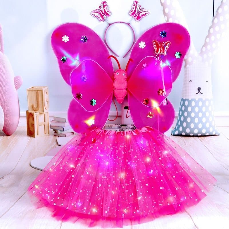 Kit Fada  Saia + Tiara + Asa + Varinha  com Led  Pisca Fantasia Festa/ Carnaval - TAMANHO UNICO INFANTIL