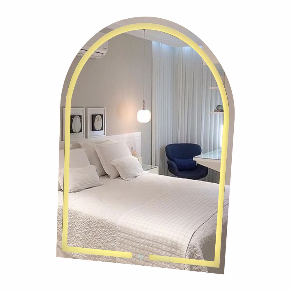 Espelho Oval Penteadeira 3 tons de Led, Jateado e Botão Touch 80x60cm