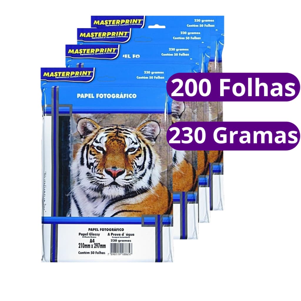 Papel Fotográfico A4 Glossy 230g Premium Brilho MasterPrint 200 folhas