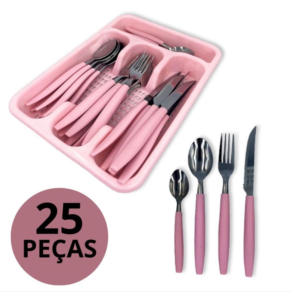 Jogo De Talheres 2, 3 ou 25 Peças Rosa Soft Inox / conjunto de talher / estojo de talher com 2 peças ou 3 peças