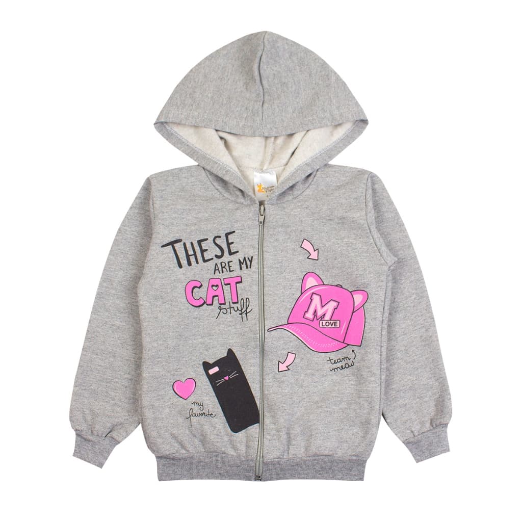 Casaco Jaqueta Menina Moletom Capuz e Zíper Roupas de Inverno