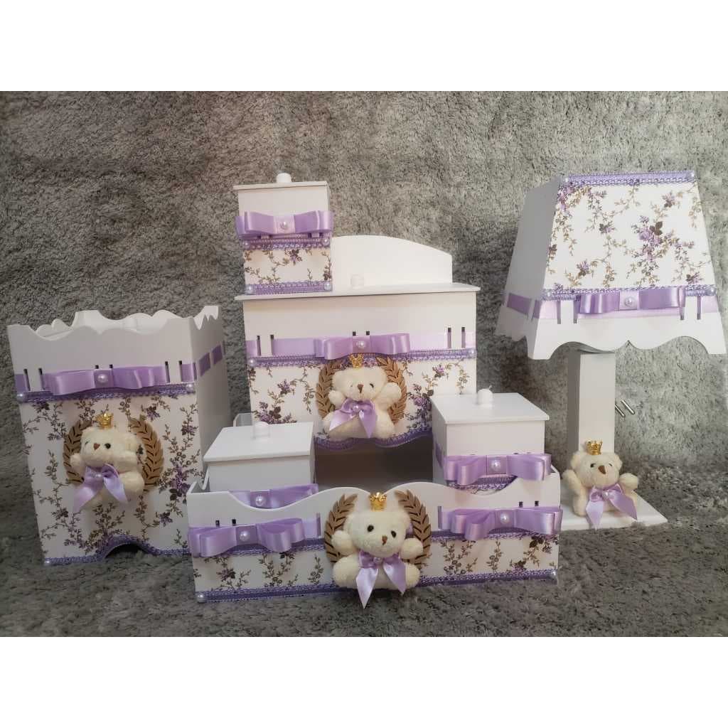 Kit Higiene Mdf 7 Peças - Floral Lilas - CM245