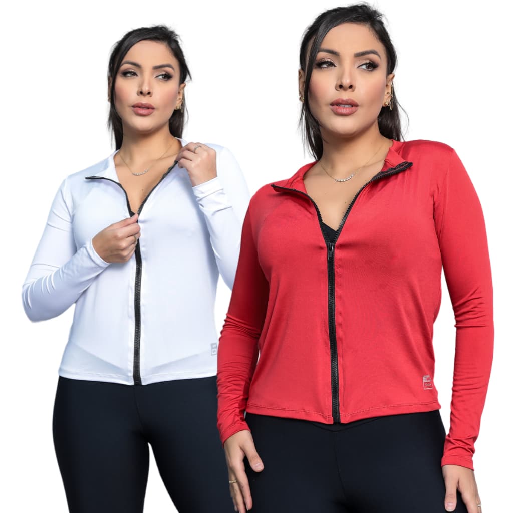 Kit 2 Blusa Casaco Corta Vento Treino Academia Ziper Proteção Solar Uv