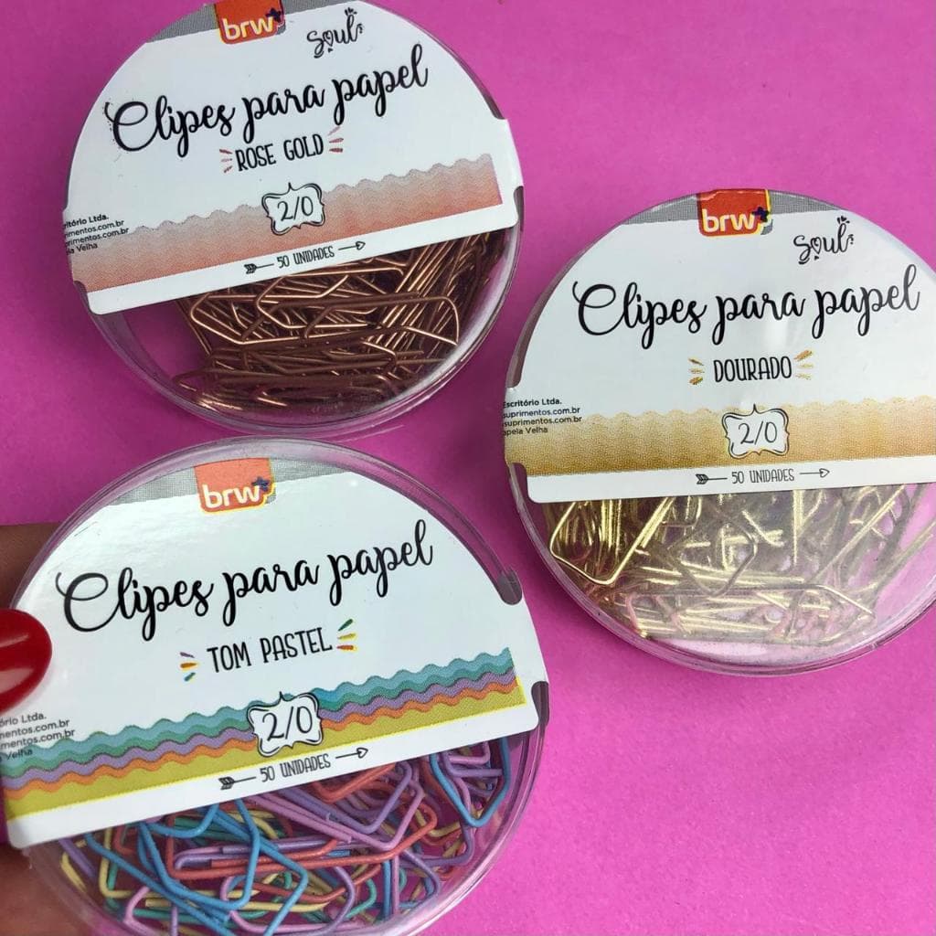 Clipes Para Papel BRW Pastel Dourado Rose Gold 2/0 - Clips de Papel Tons Pasteis 50 Unidades