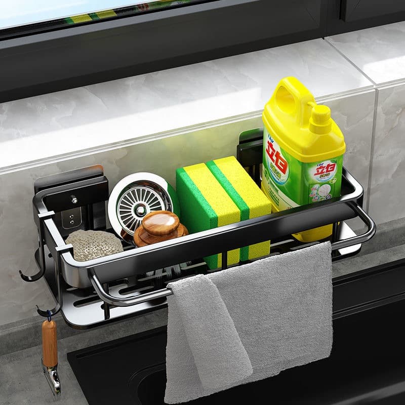 1/2 Organizador YY051 Porta Detergente Condimentos Prateleira Suspensa Moderna Rack Suporte cozinha Preto Sem Furo