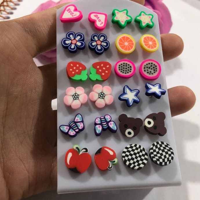 Kit 12 Pares de Brincos Infantil Fruta/animal colorido atacado