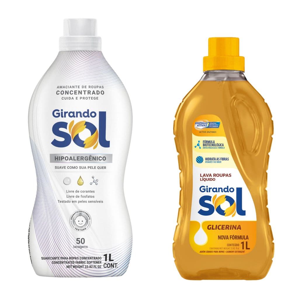 Kit Lava Roupas Sabão Líquido 1 L Glicerina + Amaciante Concentrado 1L Hipoalergênico Girando Sol
