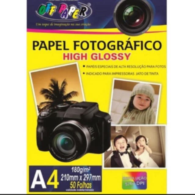 papel fotográfico foto brilhante glossy 180g A4 c/ 50 folhas cor branco
