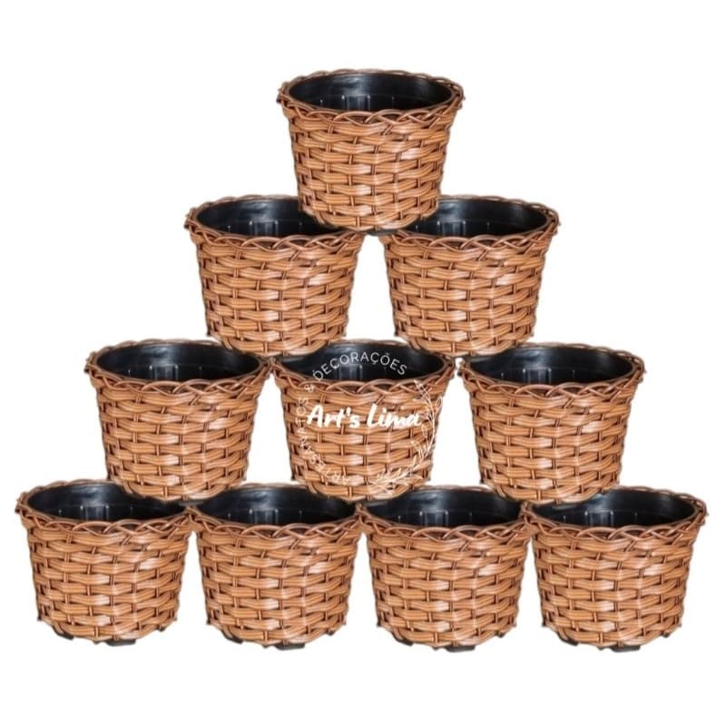 kit 10 vasos fibra sintetica cachepot violeta para plantas e decoração