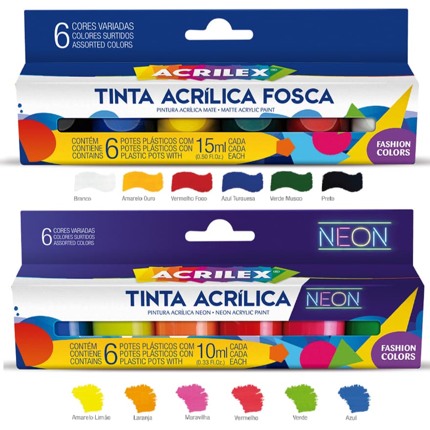 Conjunto Tinta Acrílica (Escolha O Modelo) Com 6 Cores Fluorescentes Acrilex Com Nota Fiscal