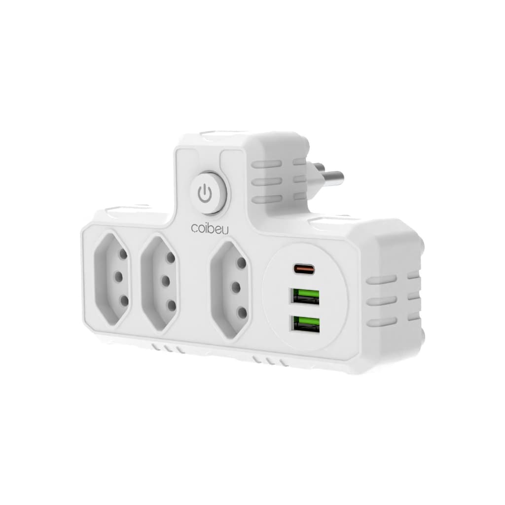 COIBEU Conector De Extensão Portátil 3 Universal Plug Carregador Rápido 2 Usb 1 Tipe-C
