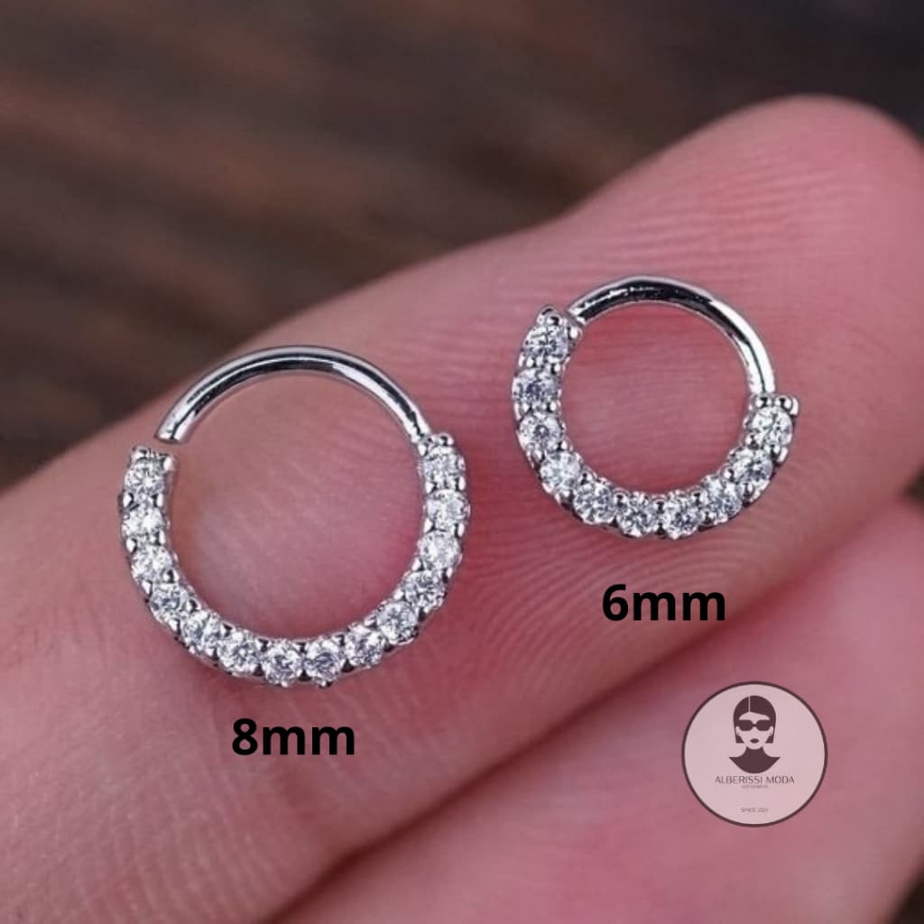 Piercing Argola Septo Daith Helix Cravejado Zirconia Strass 6mm ou 8mm