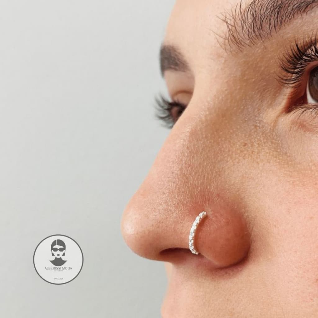 Piercing Argola Nariz Cravejado Zirconia Strass 6mm ou 8mm