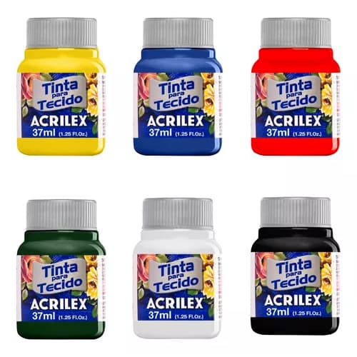 Kit Com 6 Tintas De Tecido Acrilex 37ml - Escolha As Cores