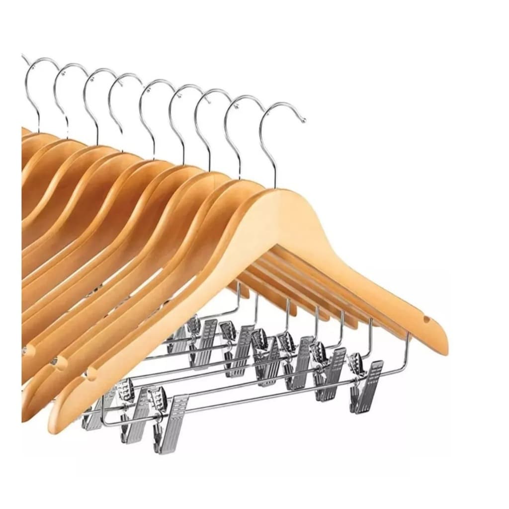 Cabide Madeira Marfim Adulto Verniz Com Presilhas Metal Para Saia Calça Jeans Vestido Terno Bermuda