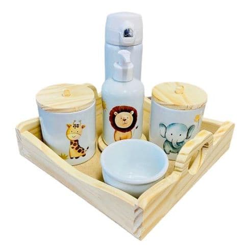Kit Higiene Bebê Porcelana Safari com Garrafa Térmica