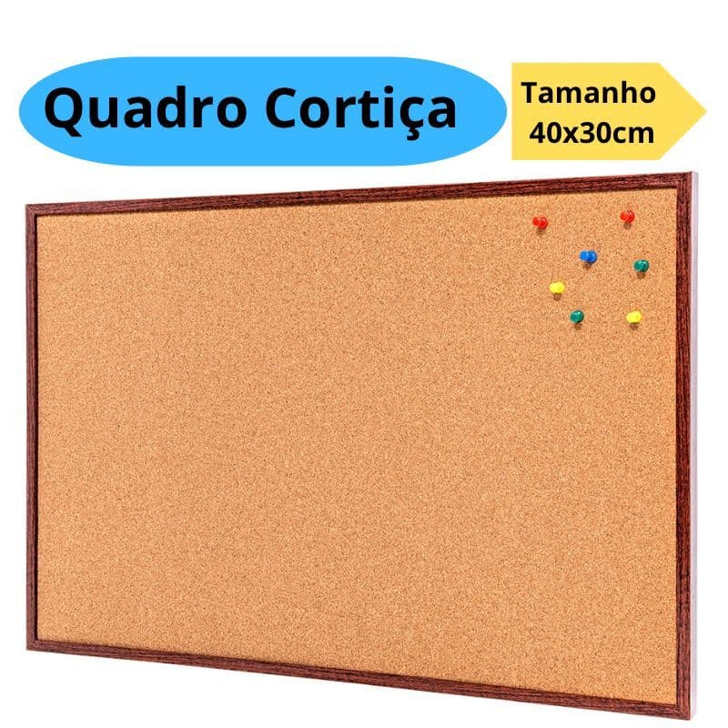 Quadro De Aviso Cortiça 40x30cm Moldura Madeira Mural Fotos Escritório Lembretes