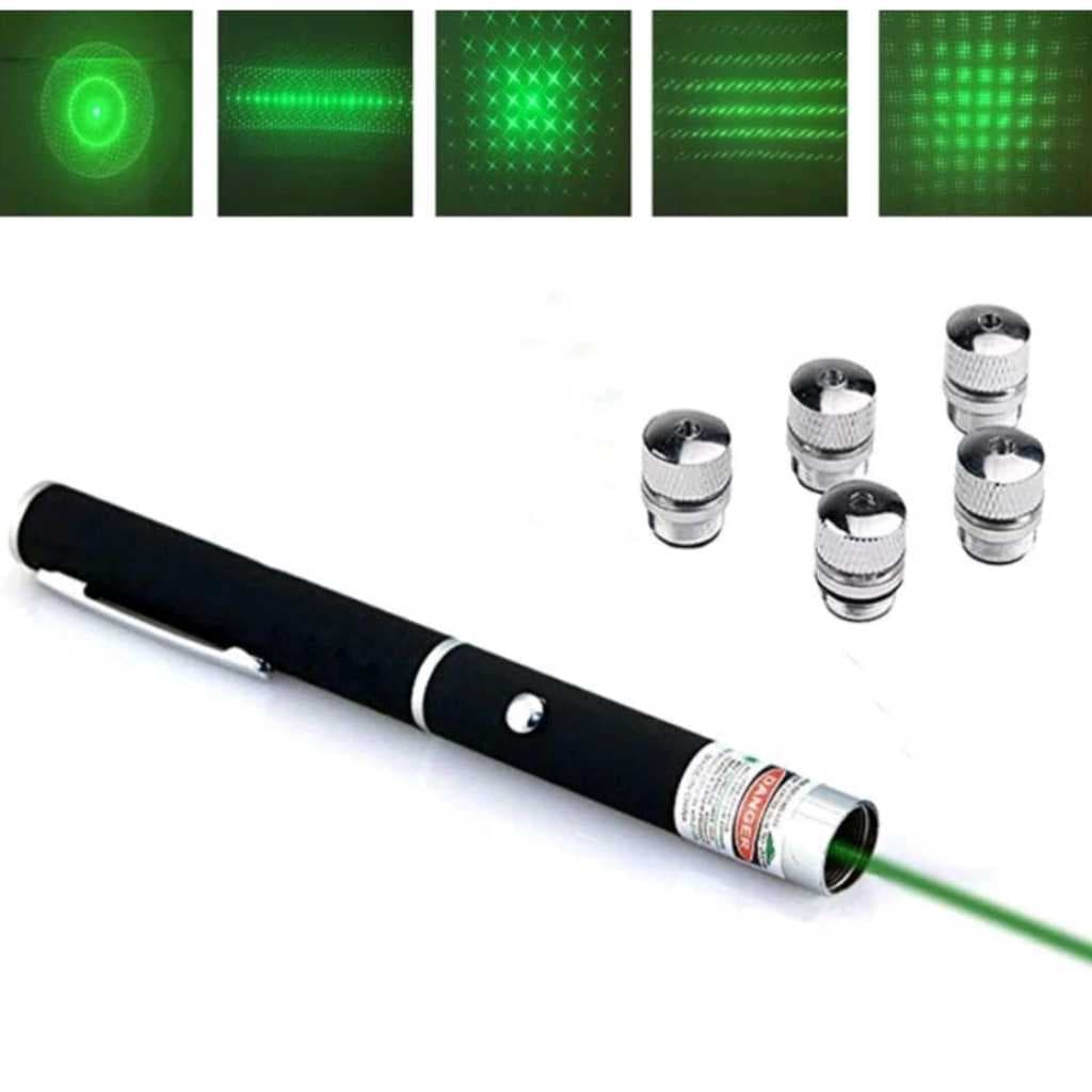 Caneta Laser Pointer Verde 5000MW Profissional 5 Pontas