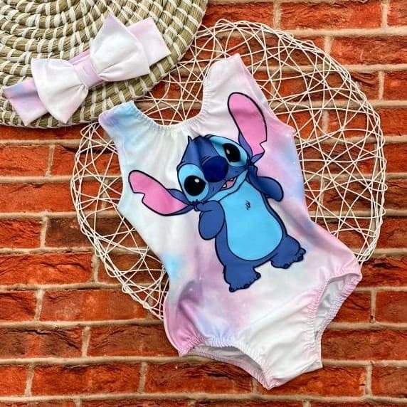 Maiô Body Moda Praia Piscina Infantil Natação Biquini Mãe e Filha Personagens Moda Praia Piscina Natação Stich