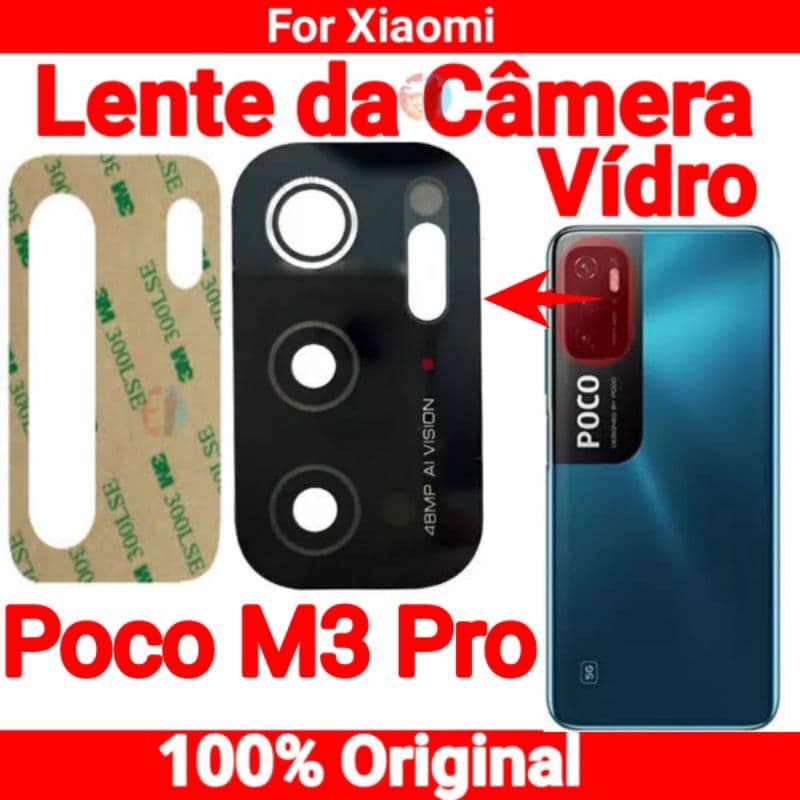Lente da Camera Xiaomi Poco M3 Pro Vidro da Câmera Traseira Vidrinho Traseira Original
