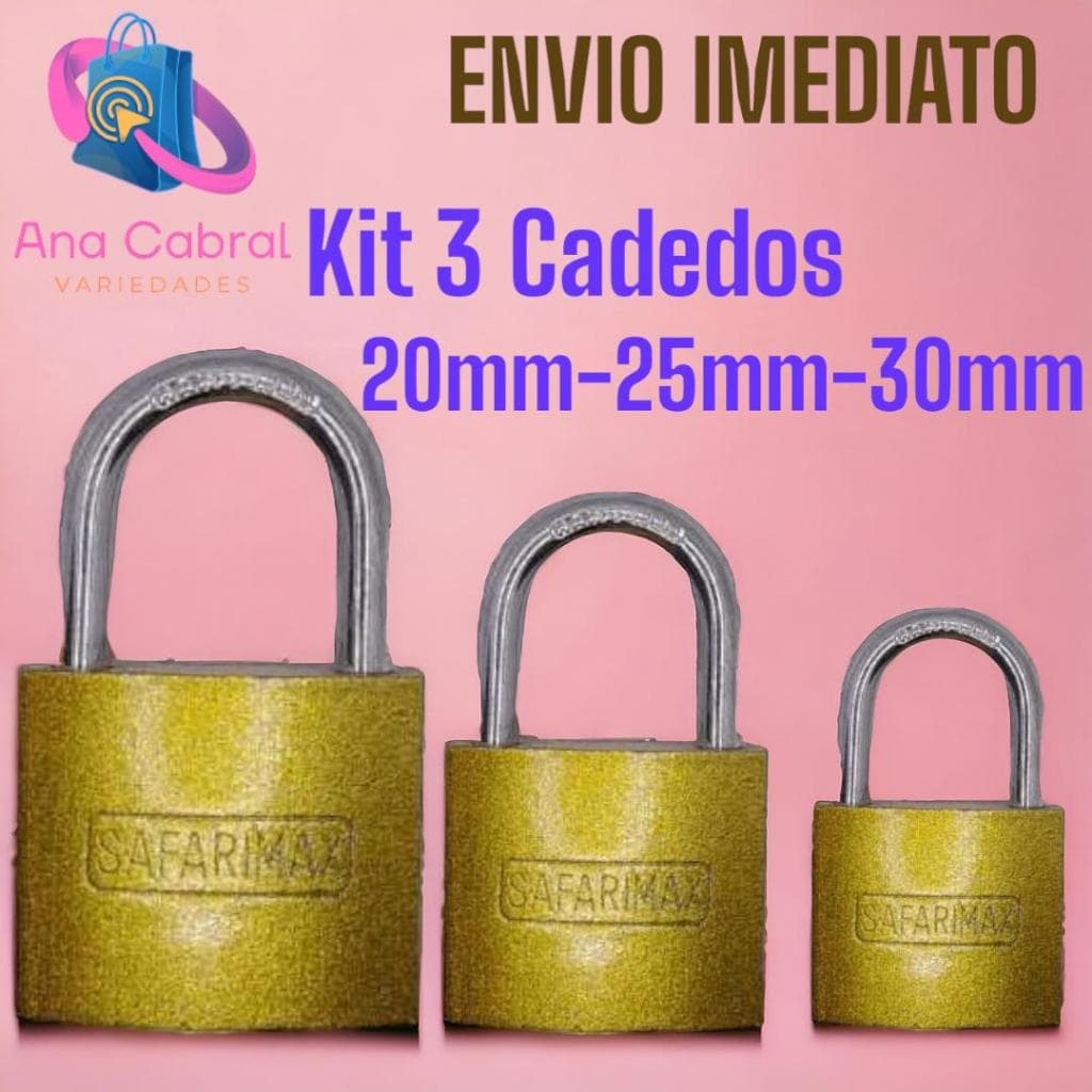 Kit 3 Cadeados Reforçado Tamanho 20mm/25mm/30mm Fortes Para Malas - Bagagens - Armários - Portas