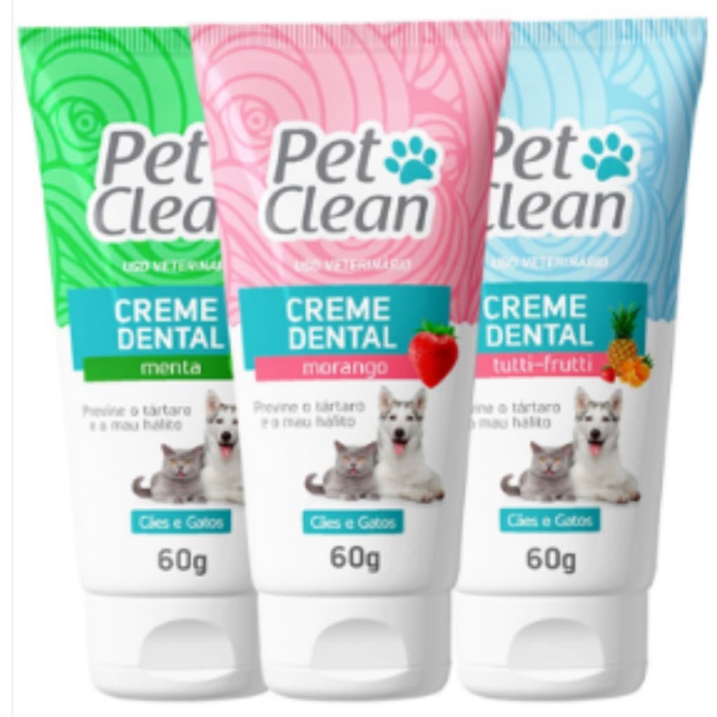 Creme Dental para Cachorro Cães e Gato Pet Clean Sabores Menta Morango e Tutti Frutti