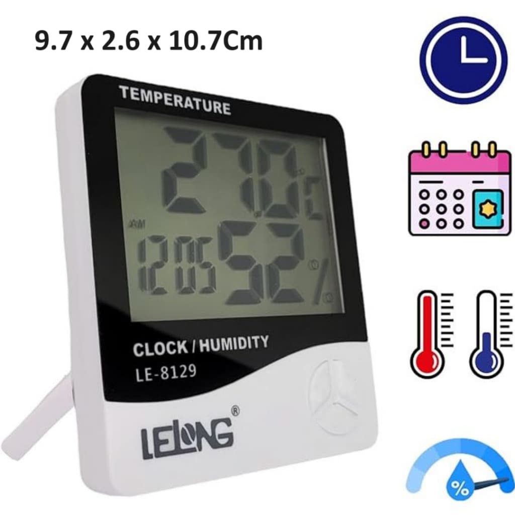 Termômetro Eletrônico Digital 9.7 x 2.6 x 10.7Cm Branco E Preto LCD De Temperatura Higrômetro Estação Meteorológica Ajustável Sala Interior Com Relógio Despertador