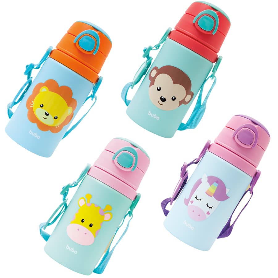 Garrafinha De Alumínio Fun Animal Buba Colorido Bichinhos