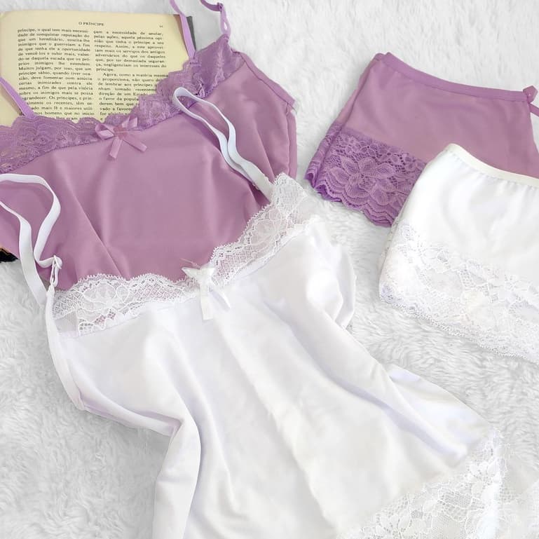Kit 2 Baby Doll Feminino Branco/Violeta KBBD0233