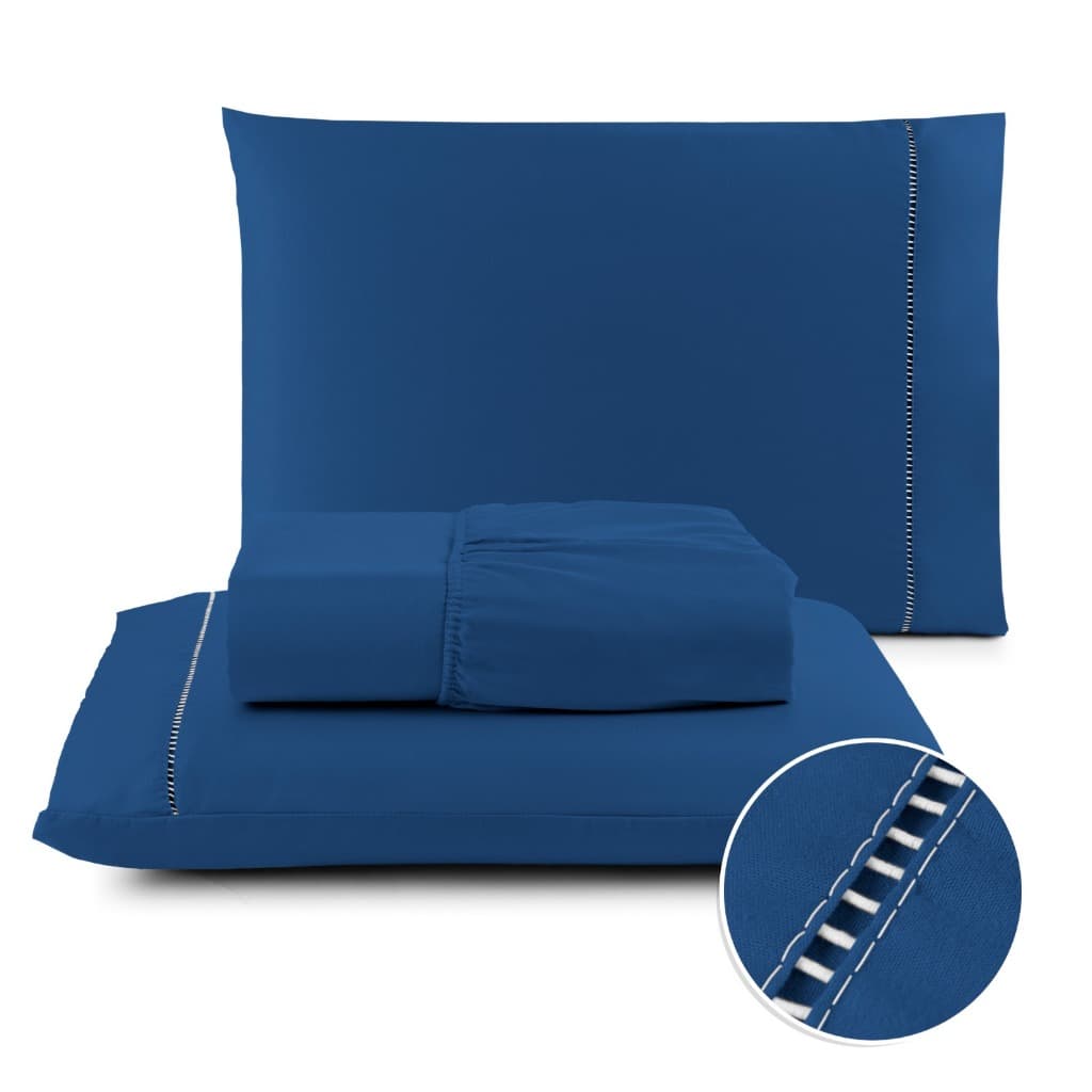 Jogo de Lençol 03 Peças 400 Fios Cama Casal King Extra Macio Micropercal Ponto Palito