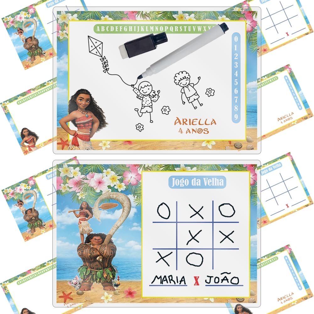 Lousa Mágica Personalizada Para Festa Infantil Lembrancinha Com Canetas Apagáveis Personalizado Moana