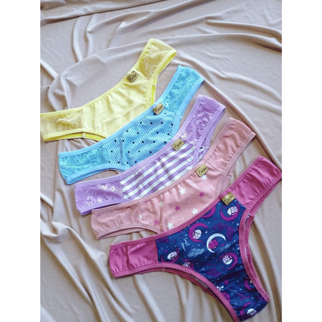 Kit 5 Unidades Tanga Básica Conforto Lateral Calcinha Confortável Dia A Dia