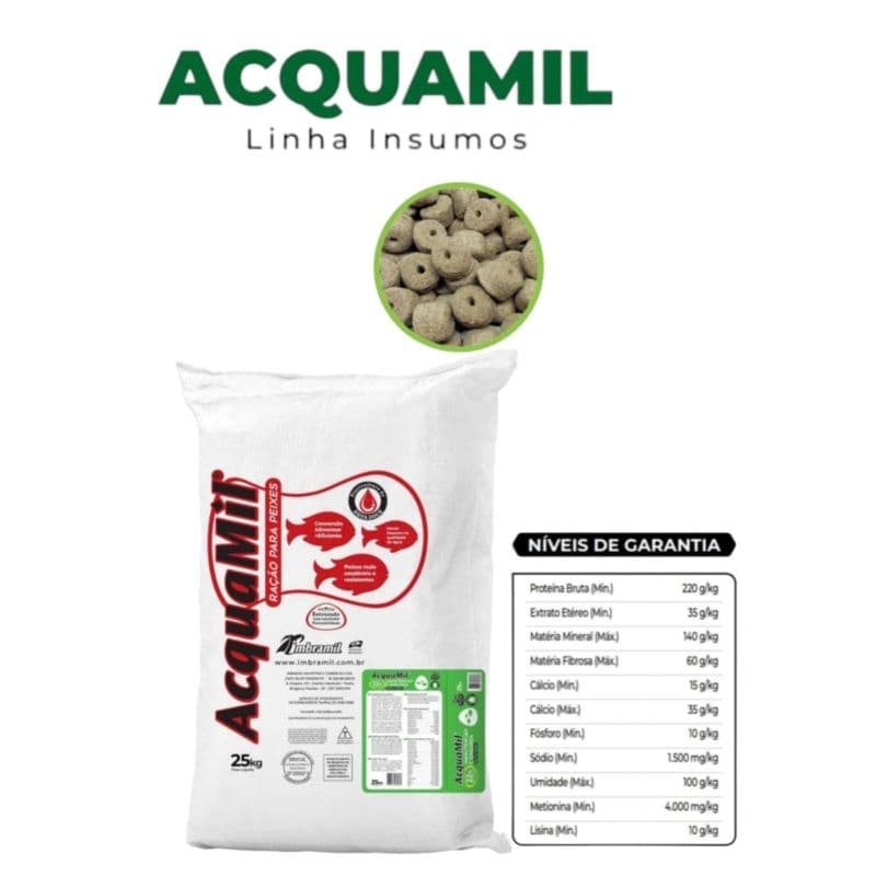 Ração Para Peixe Acquamil Furadinha P- 22 % Manutenção e  Engorda.