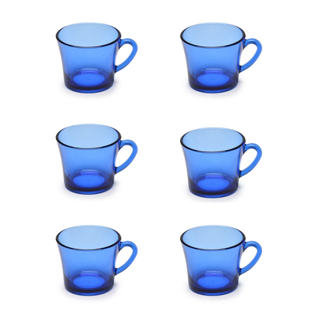 JOGO 6 XICARA CHA CAFE VIDRO AZUL 200 ML MOD SINO SEM PIRES