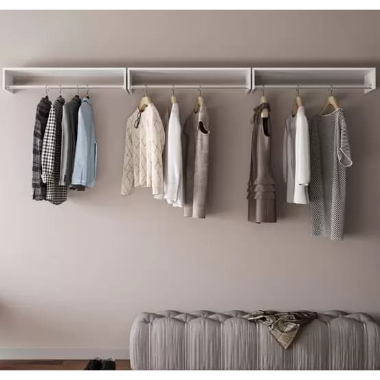 Cabideiro de Parede 50cm Closet Arara de Roupas Quarto Branco