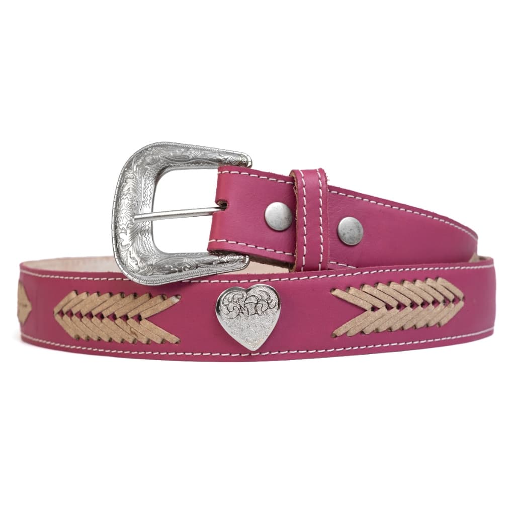 Cinto Country Feminino Rosa Couro Legítimo C/ Fivela Removível e Apliques