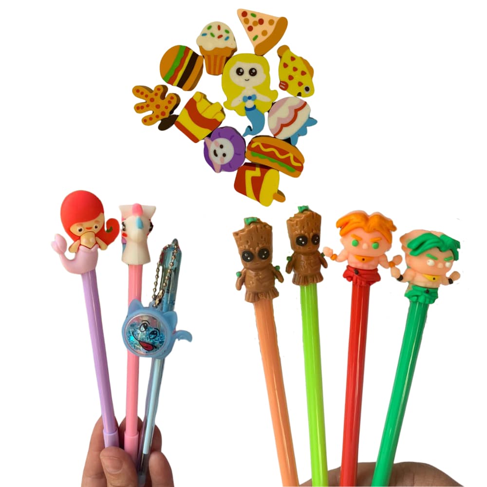 1 Unidade Caneta Ponta Fina Fofas Bichinhos Kawaii Personagens Animadas Aleatório Ou 2 Unidades de Borrachinhas Fofas