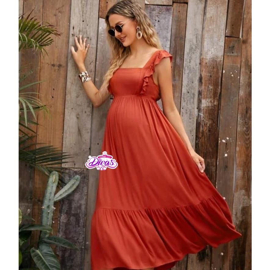 Vestido Gestante com Babado na Alça