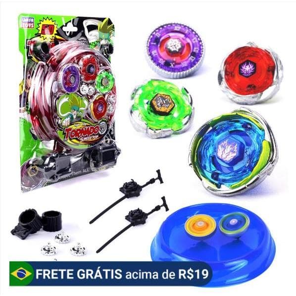 Beyblade Metal Fusion COM 4 Blay Blade + 2 Lançadores + 1 Grip/COM 2Blay Blade/COM 1Blay Blade
