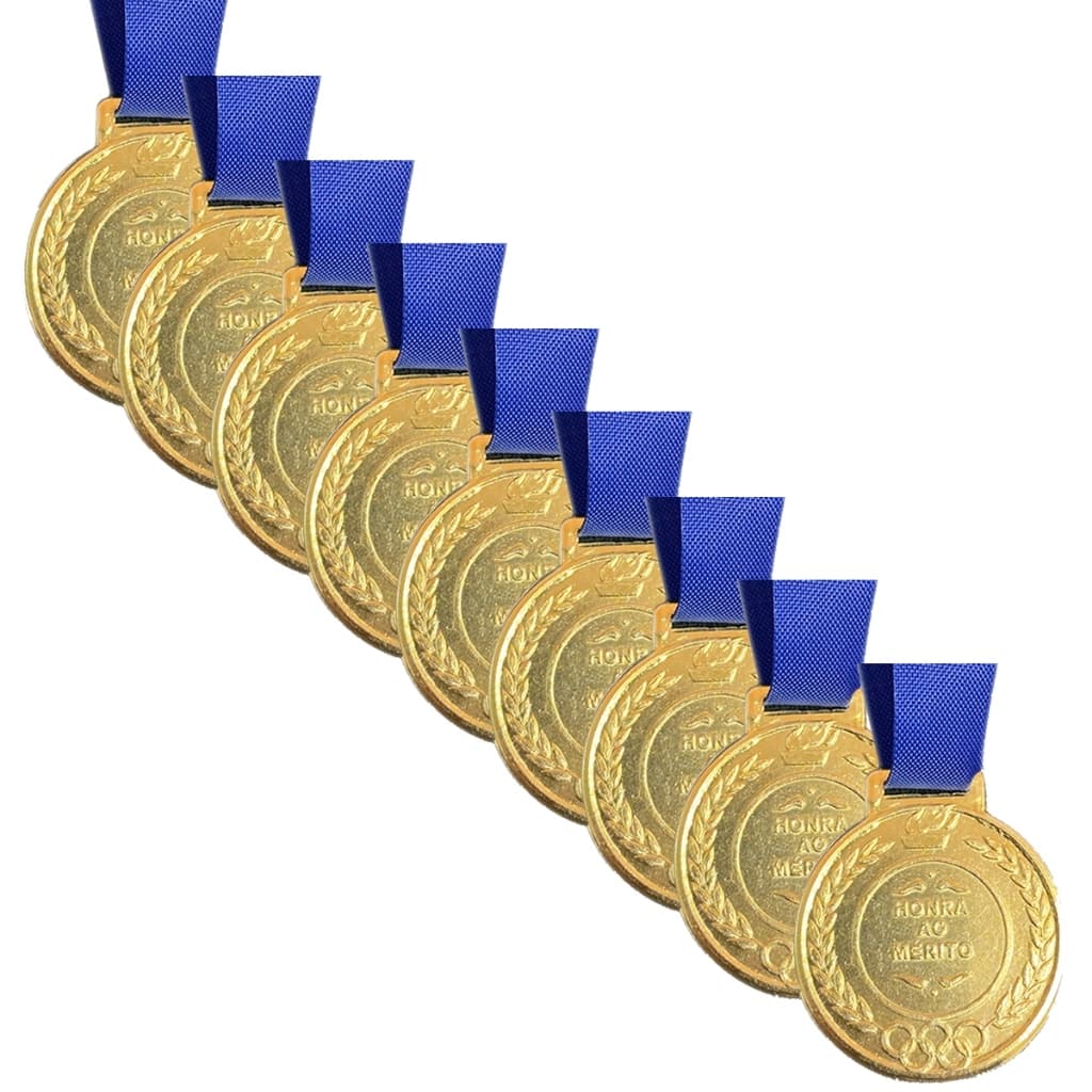 Conjunto Medalhas 10 Unidades Honra ao Mérito 29mm Participação Empresa Colégio Esporte Com Fita Azul