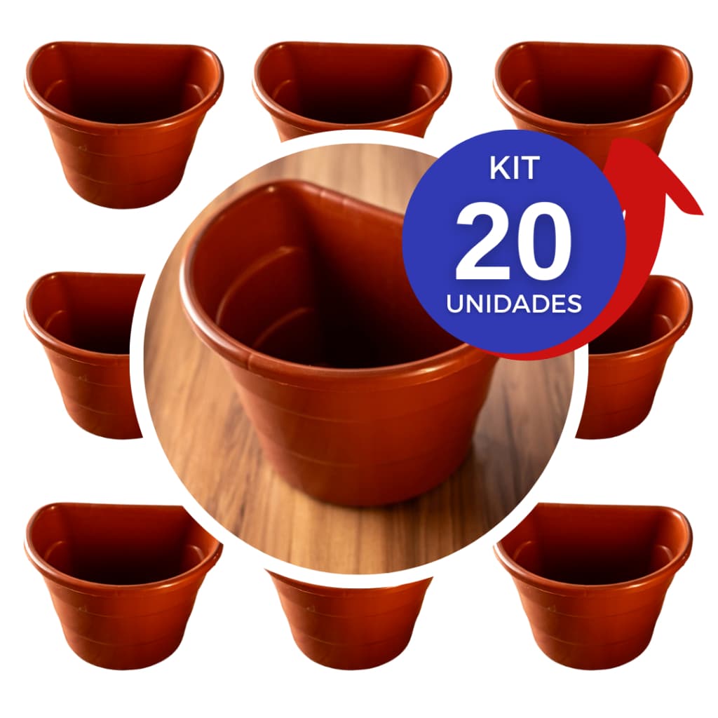 Kit 5 a 20 vasos de planta arandela meia lua para parede jardim vertical 3,3 litros