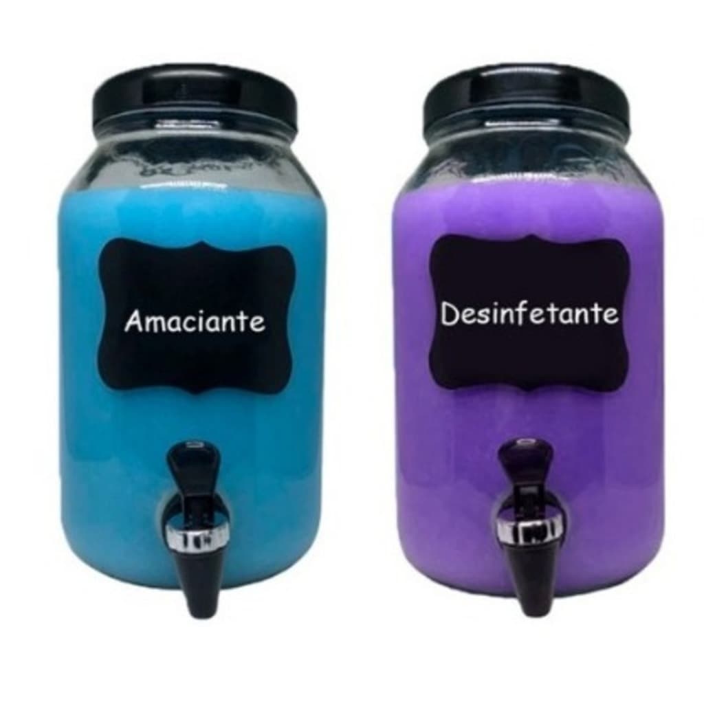 2 Dispenser De Vidro Com torneira capacidade 3L Sabão Liquido, Amaciante+lousa E Giz