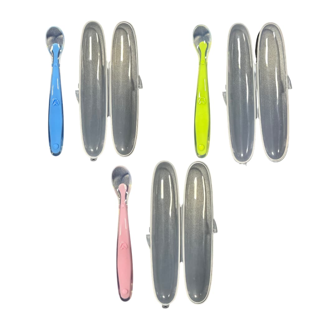 Colher de Silicone para Bebê com Estojo - Suave e Flexível, Ideal para Gengivas Sensíveis e Introdução Alimentar