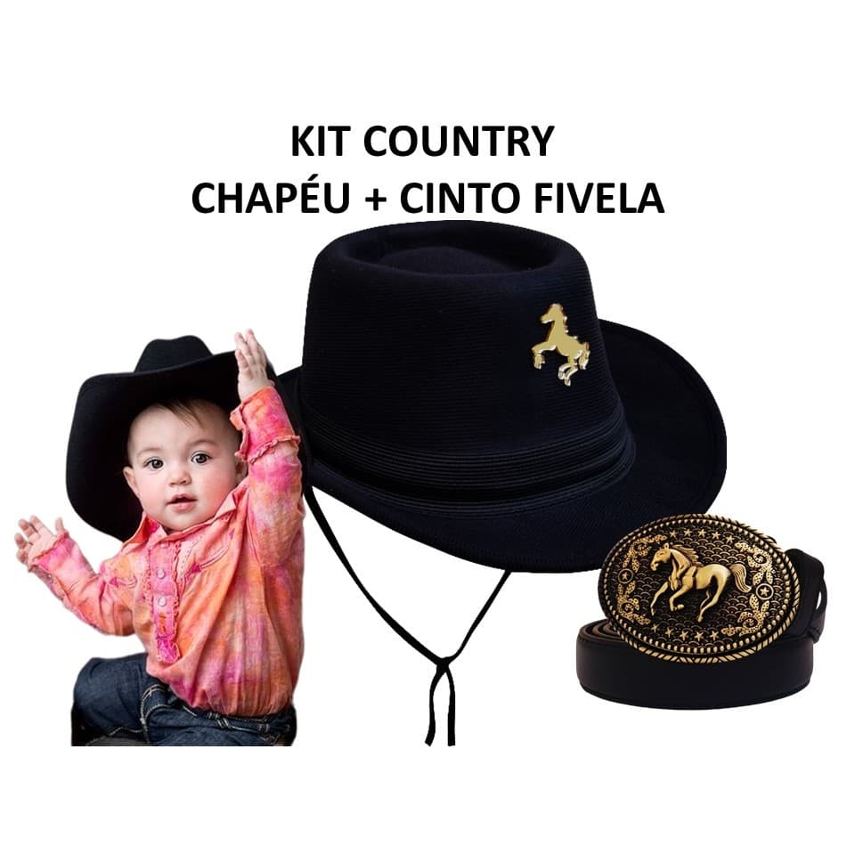KIT COUNTRY ( CHAPÉU + CINTO )MENINO BEBÊ RODEIO FESTA JUNINA SÃO JOÃO