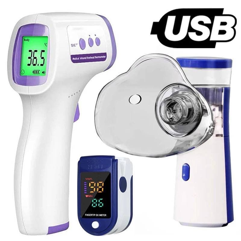 kit termometro de testa sem contato+ Nebulizador portátil + oxímetro digital de dedo